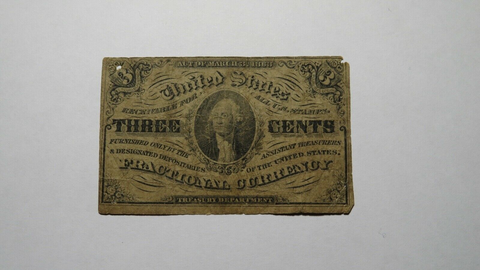 1863 $.03 Third Issue Fractional Currency Obsolete Bank Note Bill! 3rd Rare
